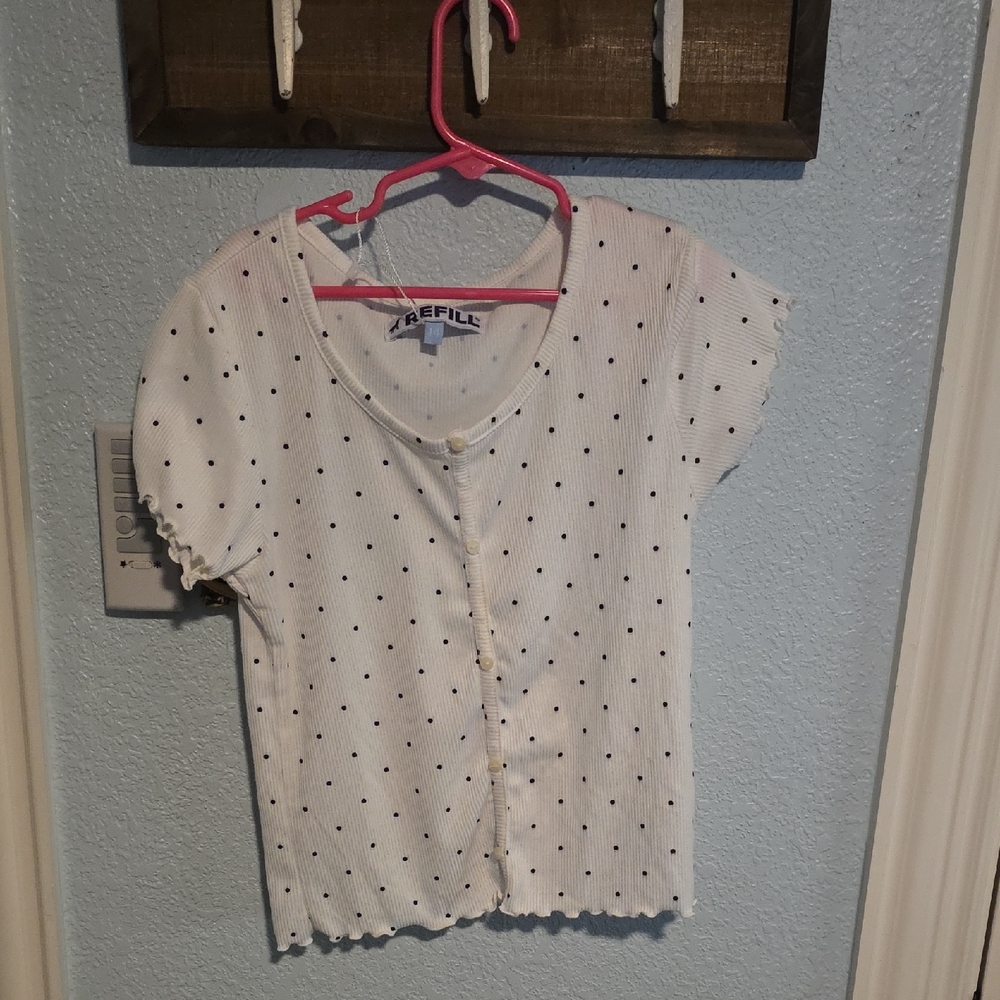 Kids White Button Down Shirt with Black Dots